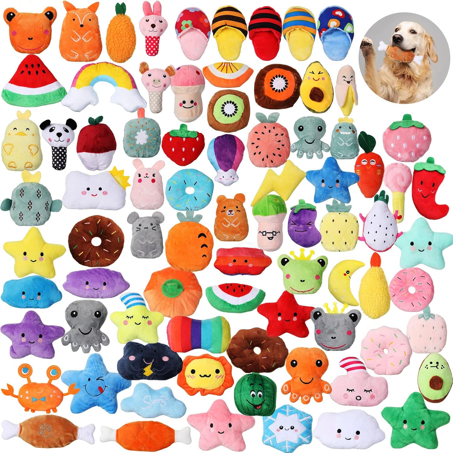 Hungdao 80-Piece Plush Squeaky Toy Set for Puppies and Small Dogs – Engaging Chew and Teething Toys with Unique Designs