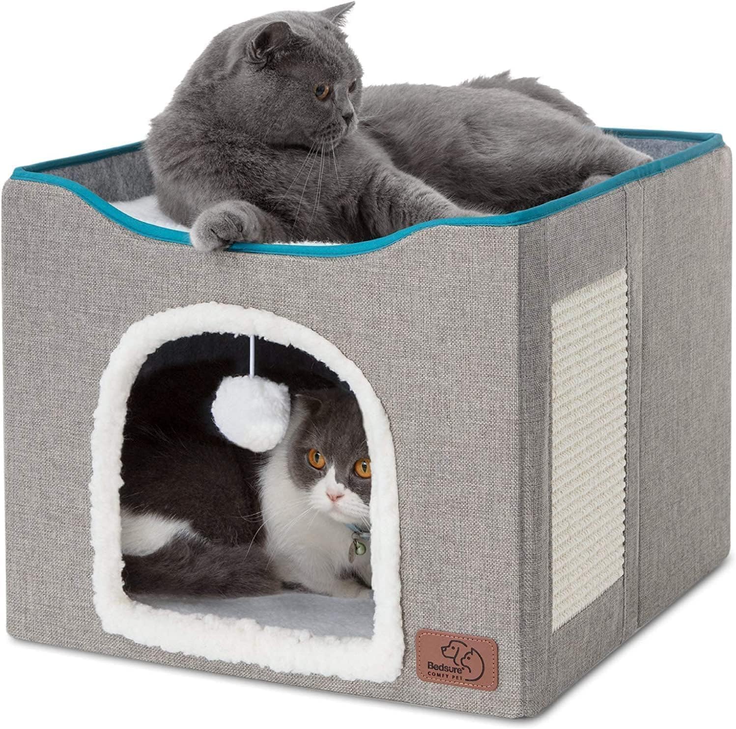 Bedsure Premium Cat Cave with Hanging Toy & Scratch Pad – Spacious Indoor Pet Hideaway