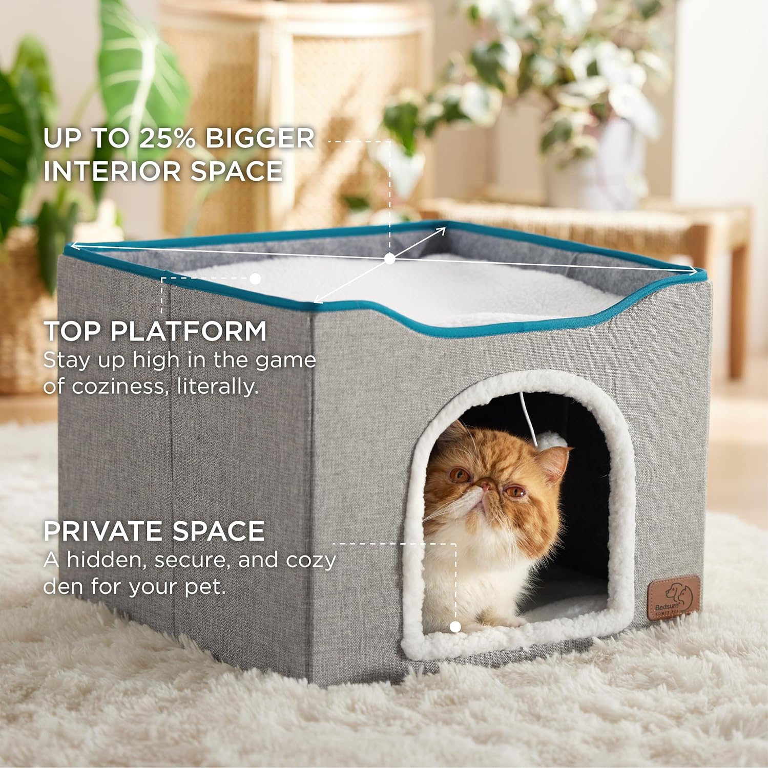 Bedsure Premium Cat Cave with Hanging Toy & Scratch Pad – Spacious Indoor Pet Hideaway