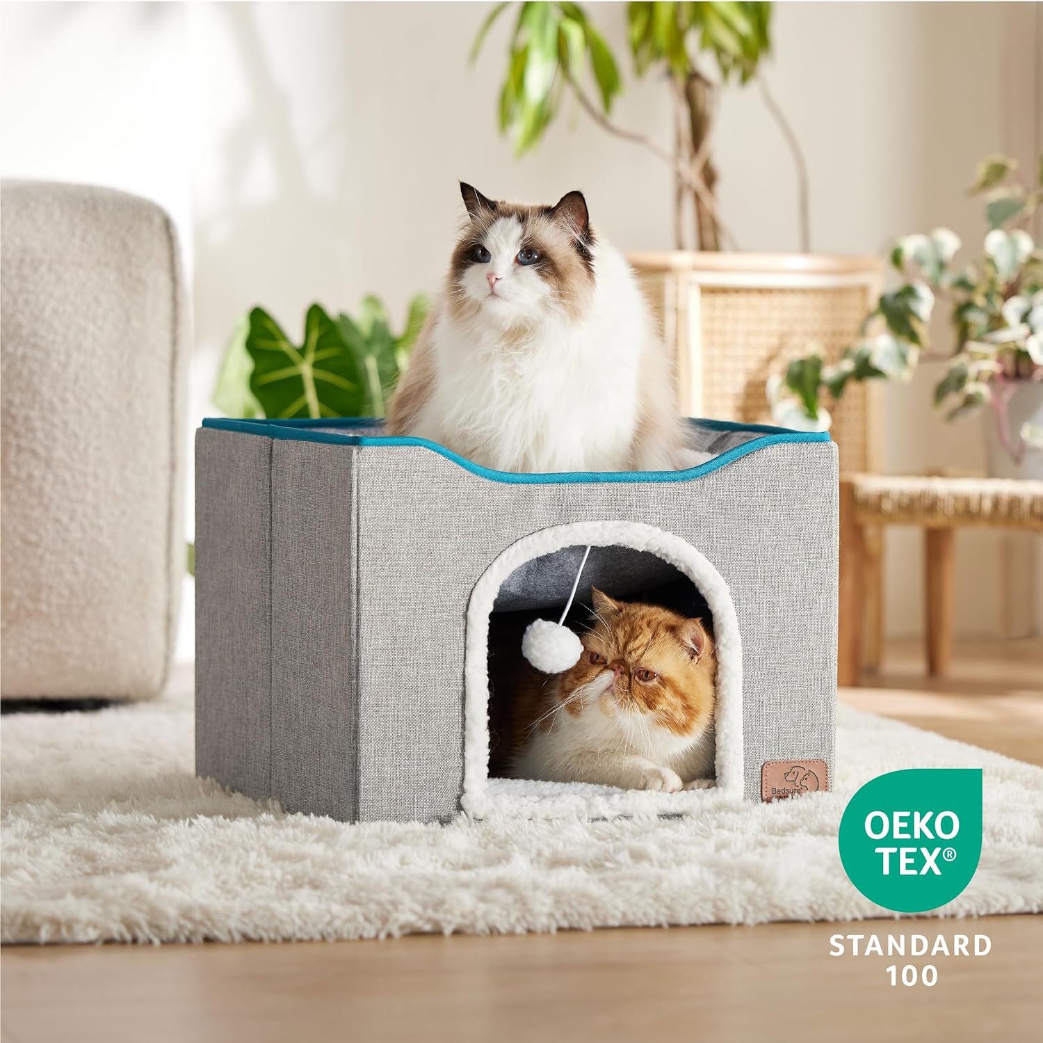 Bedsure Premium Cat Cave with Hanging Toy & Scratch Pad – Spacious Indoor Pet Hideaway