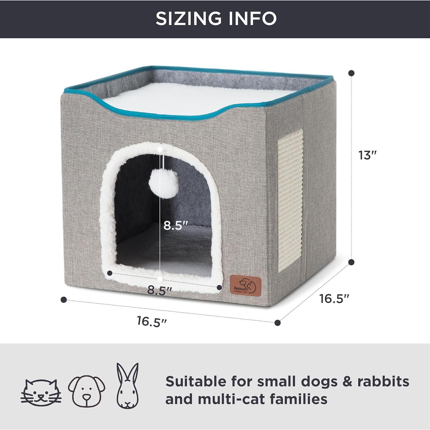 Bedsure Premium Cat Cave with Hanging Toy & Scratch Pad – Spacious Indoor Pet Hideaway