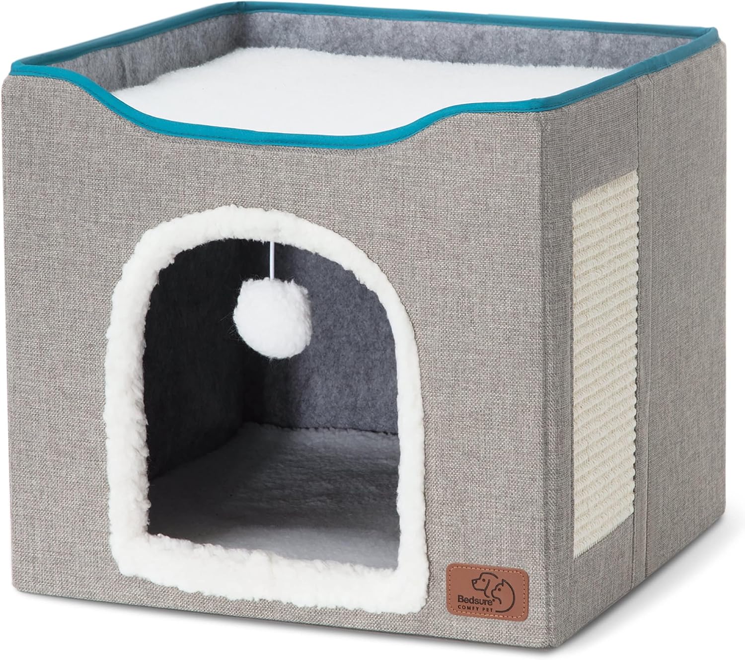 Bedsure Premium Cat Cave with Hanging Toy & Scratch Pad – Spacious Indoor Pet Hideaway