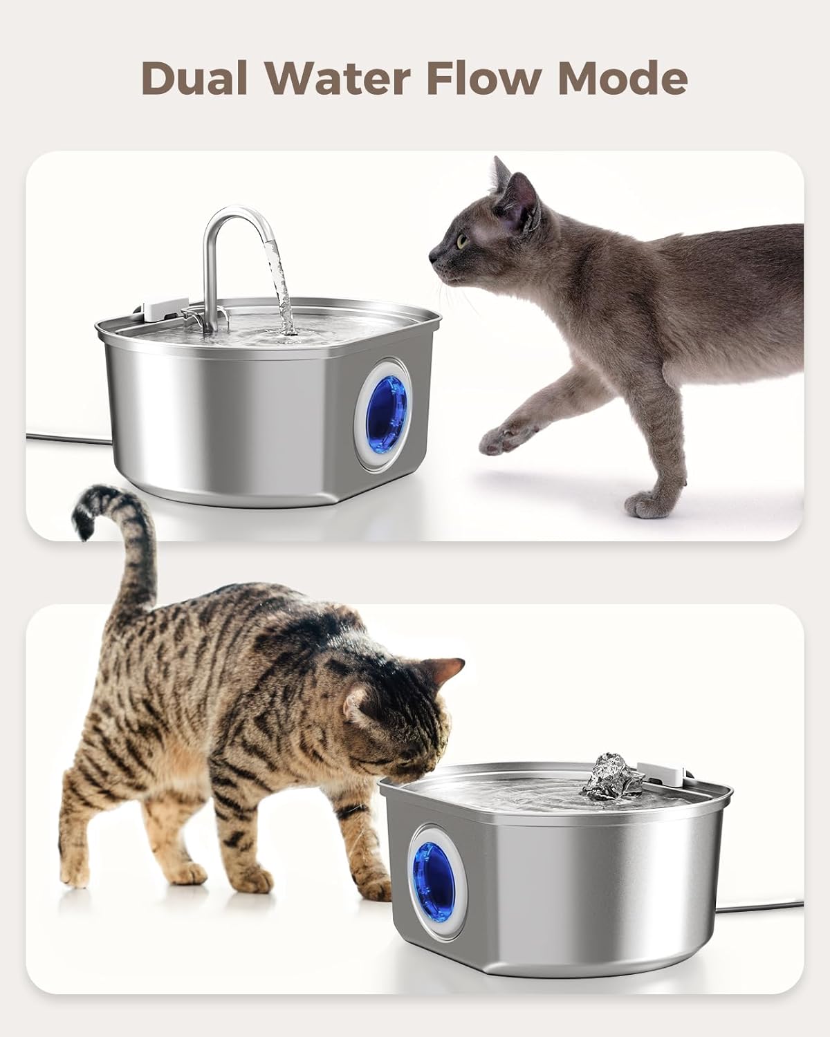 Neareal Premium Stainless Steel Cat Water Fountain: 108 oz Automatic Pet Water Dispenser with Quadruple Filtration System