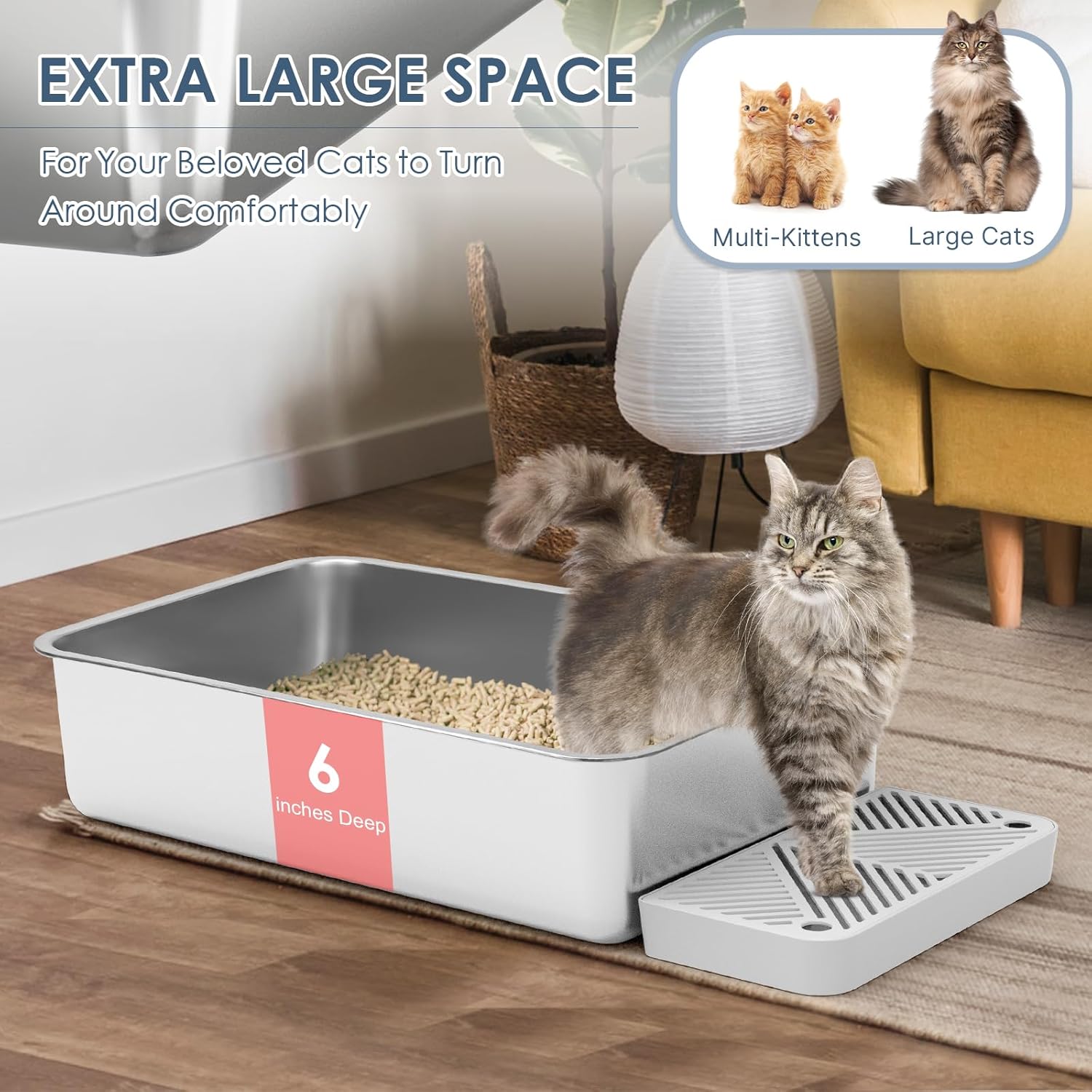 Suzzipaws Extra-Large Stainless Steel Cat Litter Box Set (2-Pack) – High-Sided, Non-Stick, and Easy to Clean (23.6" x 16" x 6")