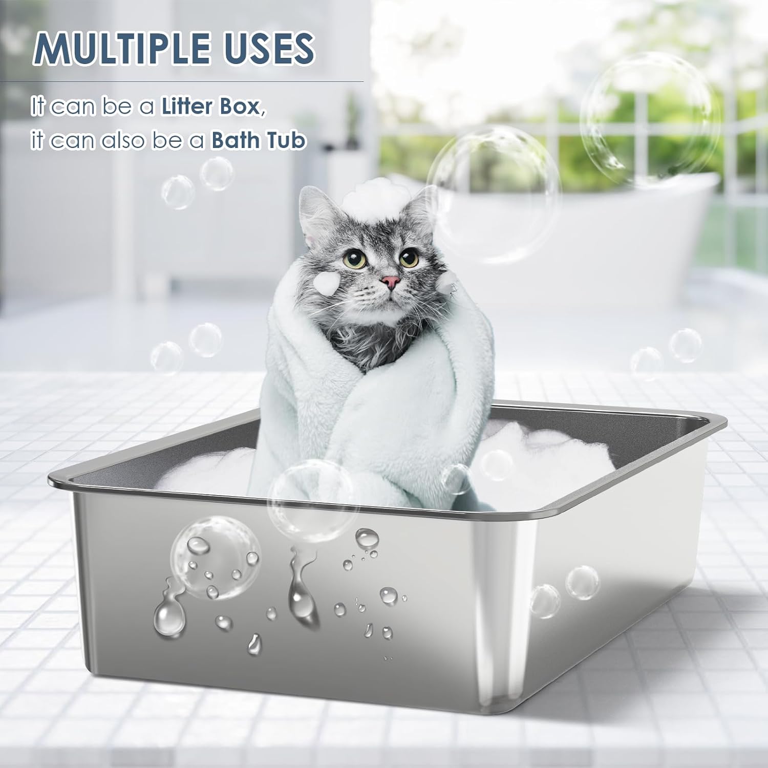 Suzzipaws Extra-Large Stainless Steel Cat Litter Box Set (2-Pack) – High-Sided, Non-Stick, and Easy to Clean (23.6" x 16" x 6")