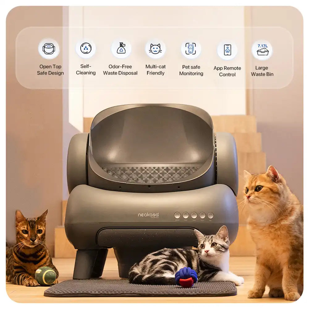 Neakasa M1 Open-Top Automatic Self-Cleaning Cat Litter Box with APP Control – Odor-Free Waste Management, Includes Litter Mat and 2 Rolls (30 Bags)